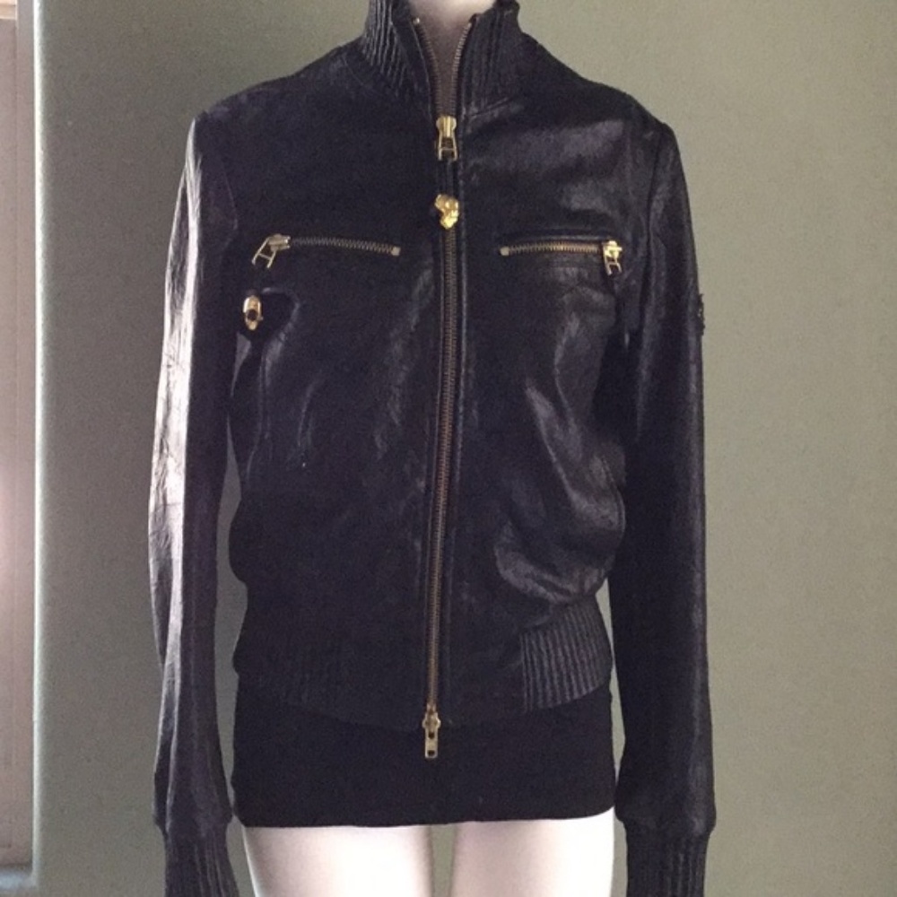 PHILIPP PLEIN SKULL LEATHER JACKET WOMENS S/M